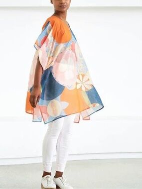 Guggenheim Abstract Art Print Sheer Oversized Tunic Poncho Top
